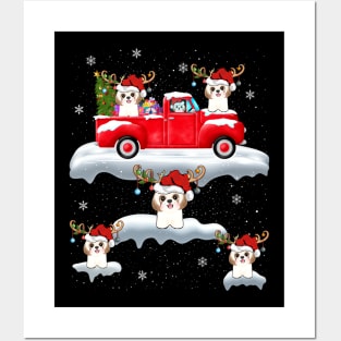 Xmas Lights - Shih Tzu Dog Riding Red Truck Christmas Posters and Art